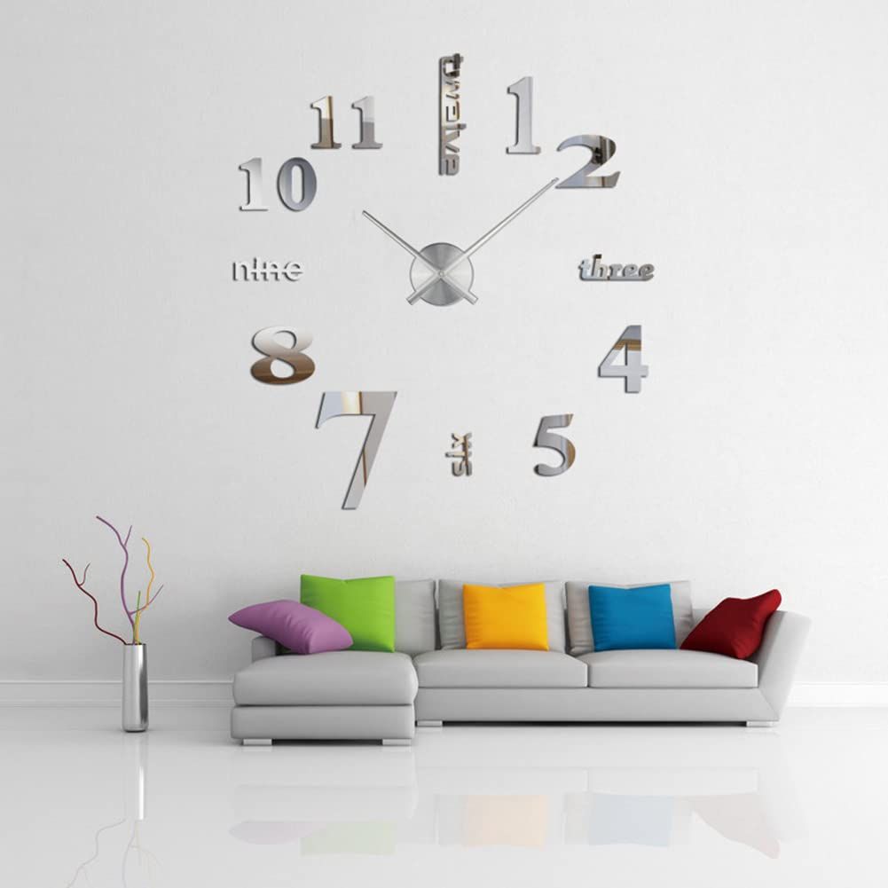 3D Clock Hands, DIY Large Clock Hands Needles Wall Clocks 3D Home Art Decor Quartz Clock Mechanism Accessories (Silver) — image 5