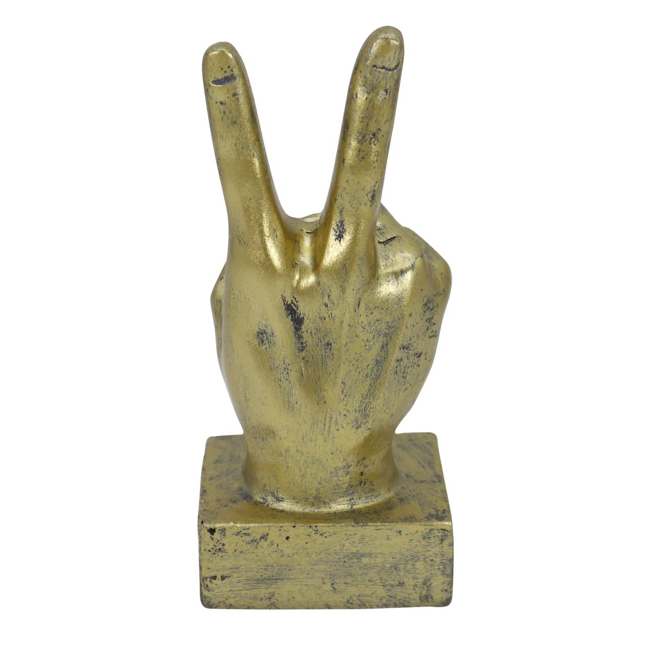 Hand Finger Gesture Desk Statues Fingers Sculpture Creative Home Living Room Cabinet Shelf Decoration (Victory Gesture in Gold) — image 3