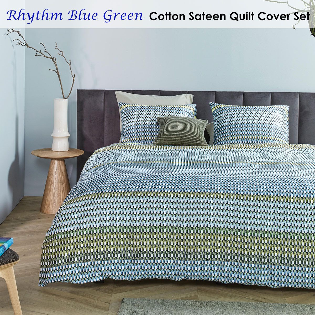 Bedding House Rhythm Blue Green Cotton Sateen Quilt Cover Set King โ image 2