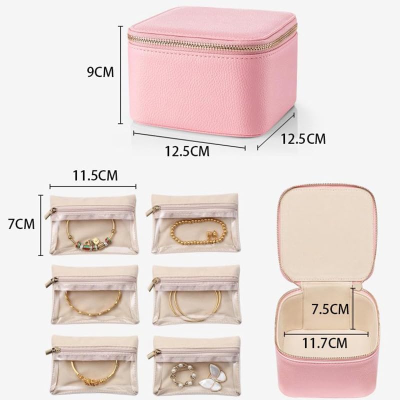 Trendy Jewelry Box with Portable Travel Pouches for Earrings Rings Necklaces - Airtight Seal Smart Compartment System Travel-Safe Lock Compact Lightweight 360° — image 4