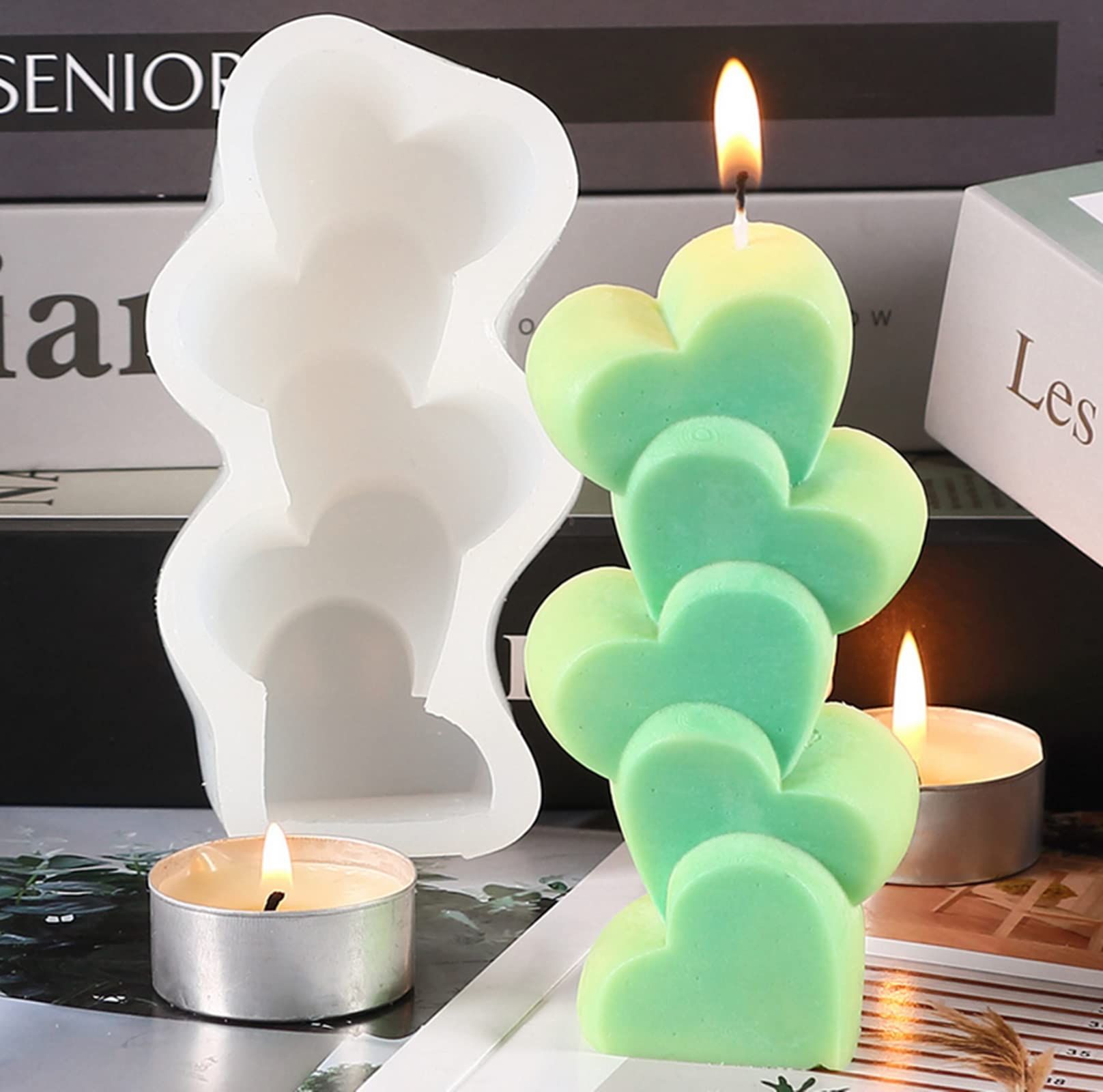 4 Pcs Stacking Hearts Shape Candle Mould, 3D Scattered Love Silicone Mold,Silicone Mold for Making Candles,(White) — image 4
