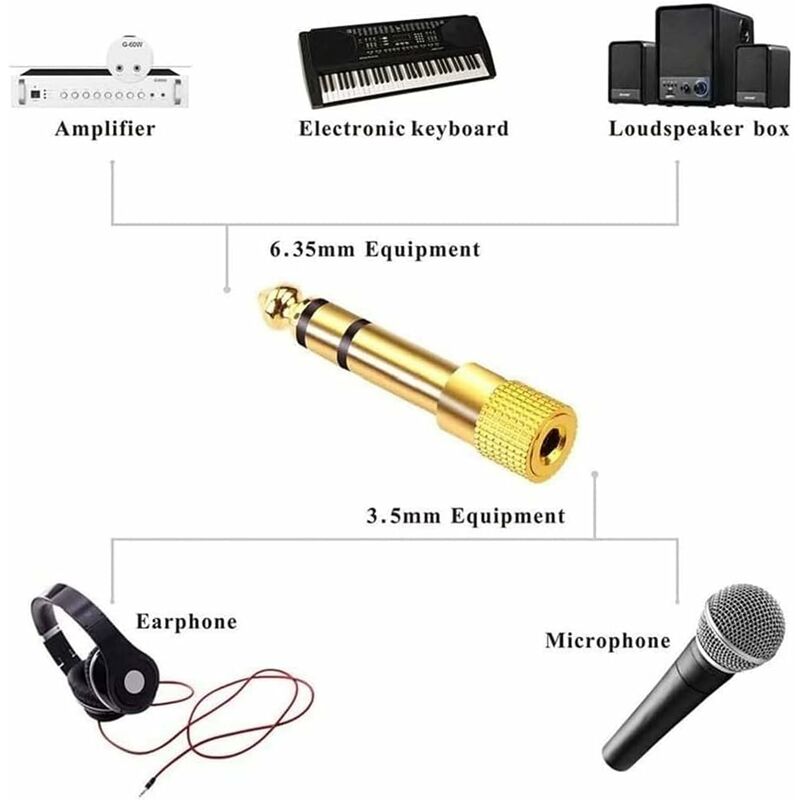 6.35Mm Male To 3.5Mm Female Jack Adapter, Headphone Audio Jack For Audio Mixer/Electric Piano/Keyboard — image 3