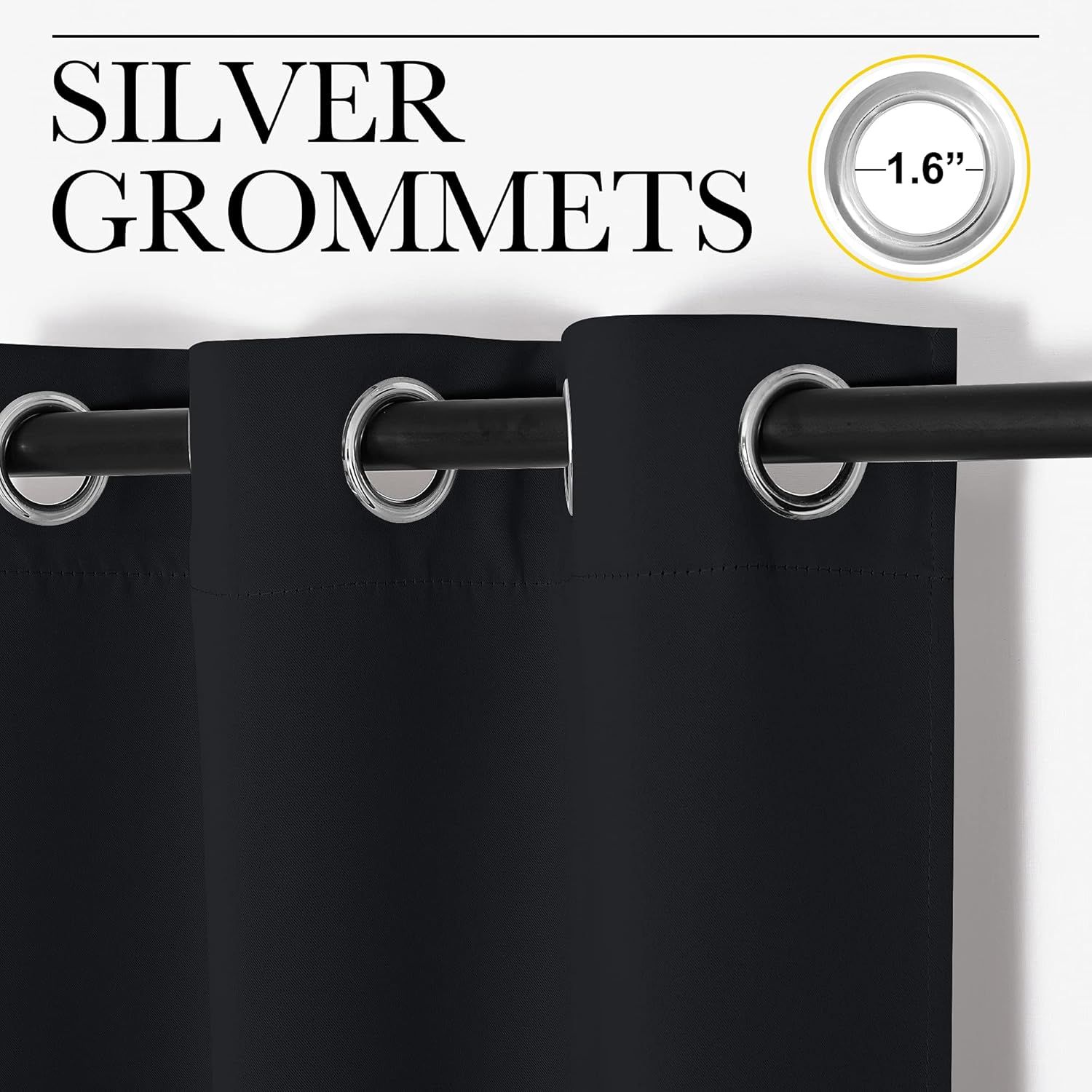 2 Pack Blackout Curtains for Bedroom, Thermal Insulated Grommet Drapes for Light Blocking, Noise Reduction and Kitchen Windows, Black, 106.7 x 160 cm โ image 4