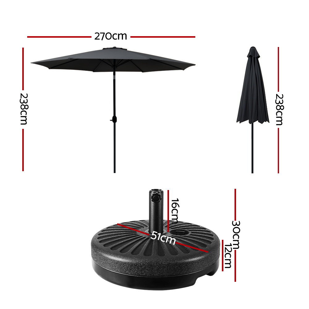 Instahut Outdoor Umbrella 2.7m Base Beach Pole Garden Tilt Sun Patio UV Black โ image 2
