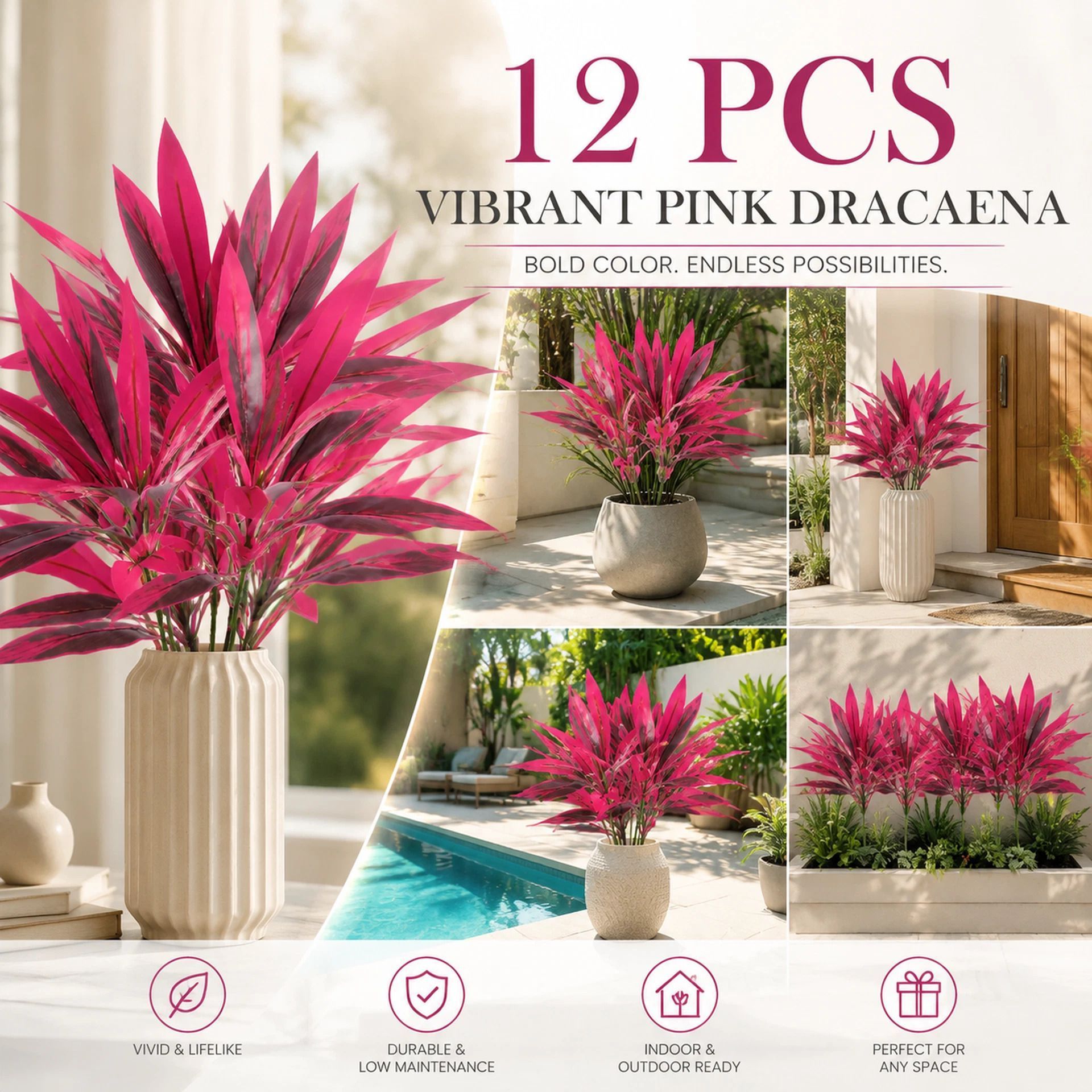 Purple Faux Brazil Wood Dracaena Indoor Greenery Ornament 12 Pack