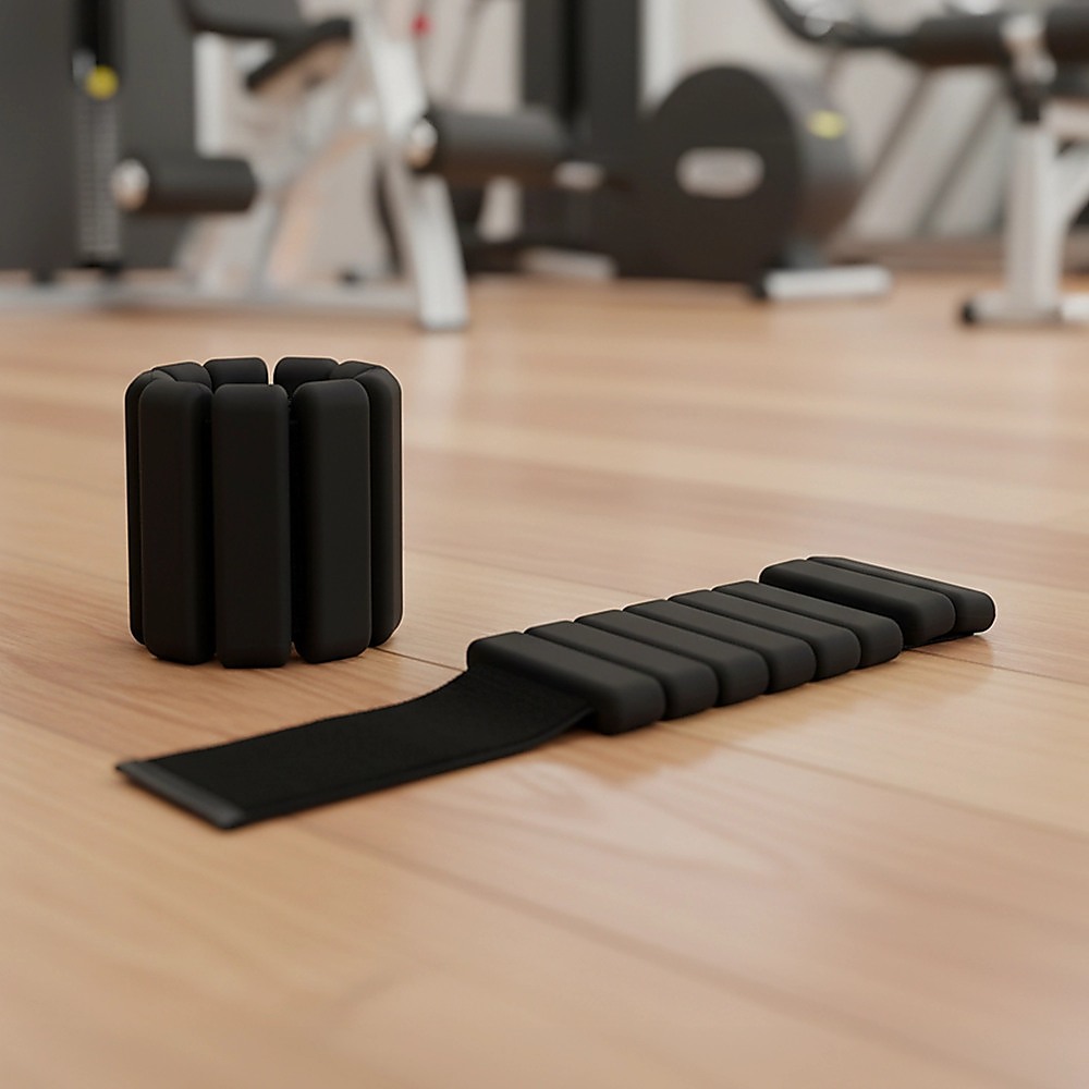 2-Piece Ankle & Wrist Weights – 1kg Pair Adjustable Workout Bangles (Black) — image 2