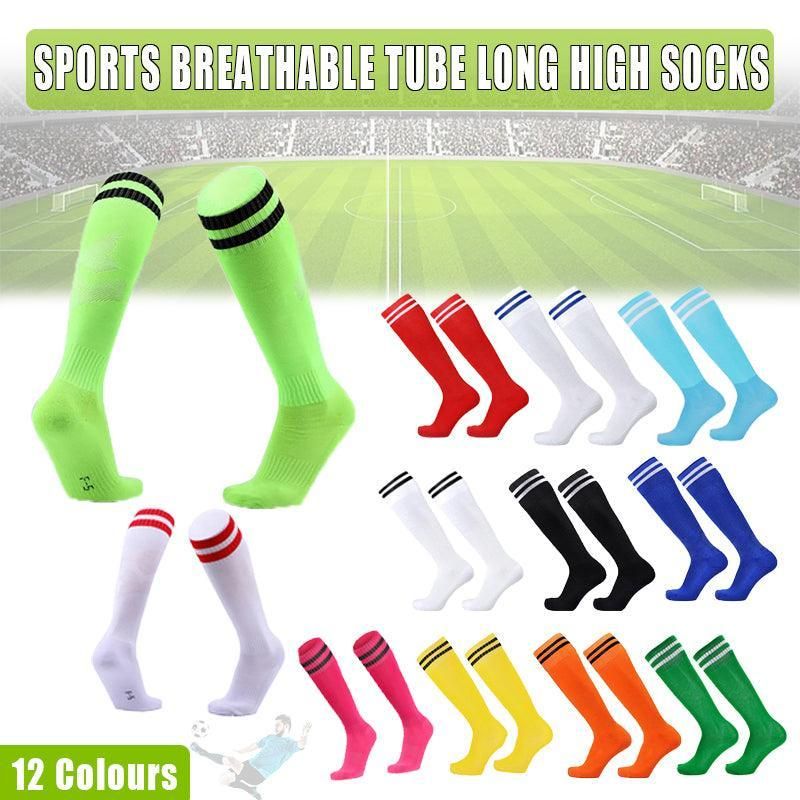 Mens Womens Sports Breathable Tube Long High Socks Knee Warm Casual Footy Soccer - White+Blue — image 2
