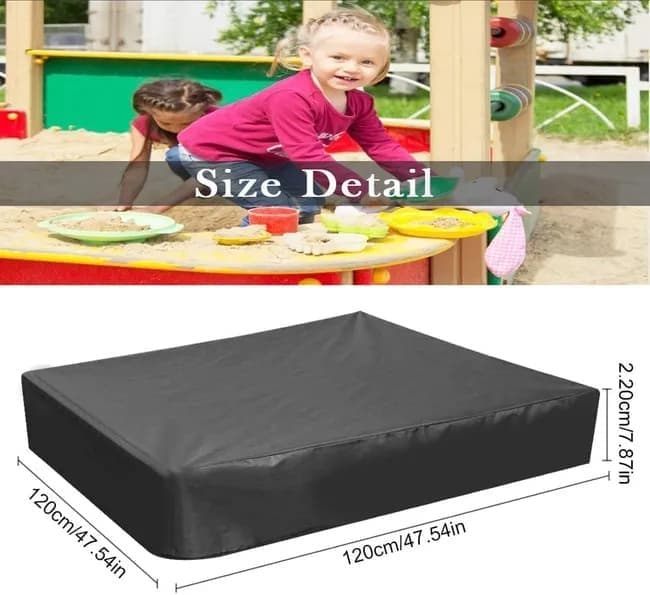 Waterproof Sandbox Cover 120x120cm, Black, Oxford Fabric UV Protection Dustproof with Drawstring, Portable for Garden Pool Furniture — image 2