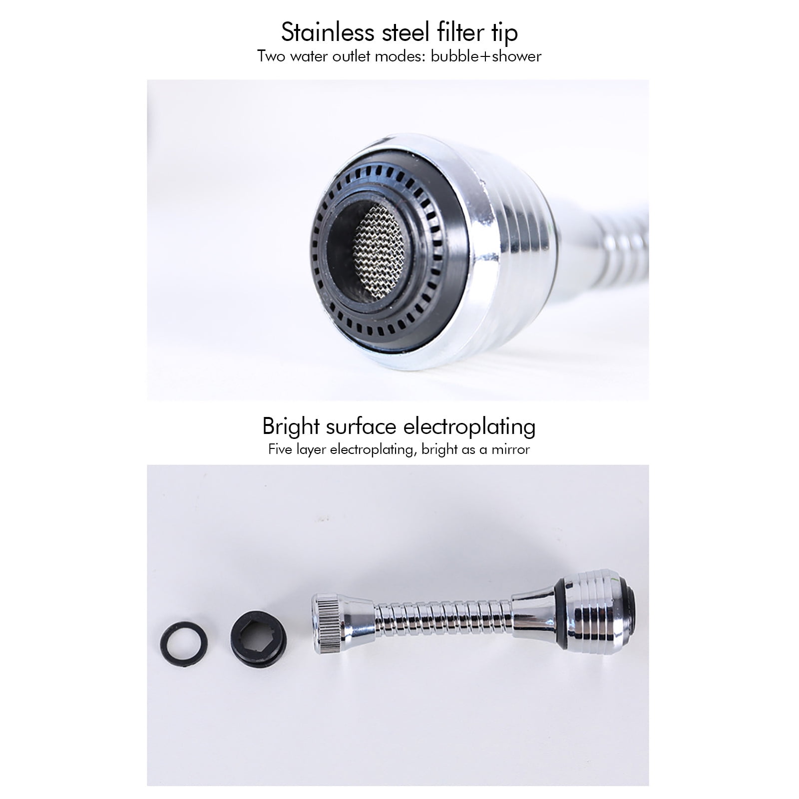 2 Pack Flexible Faucet Sprayer Attachment, 360 Degree Kitchen Sink Aerator Extender for Hot and Cold Water, Silver, 5.51 × 2.35 — image 3
