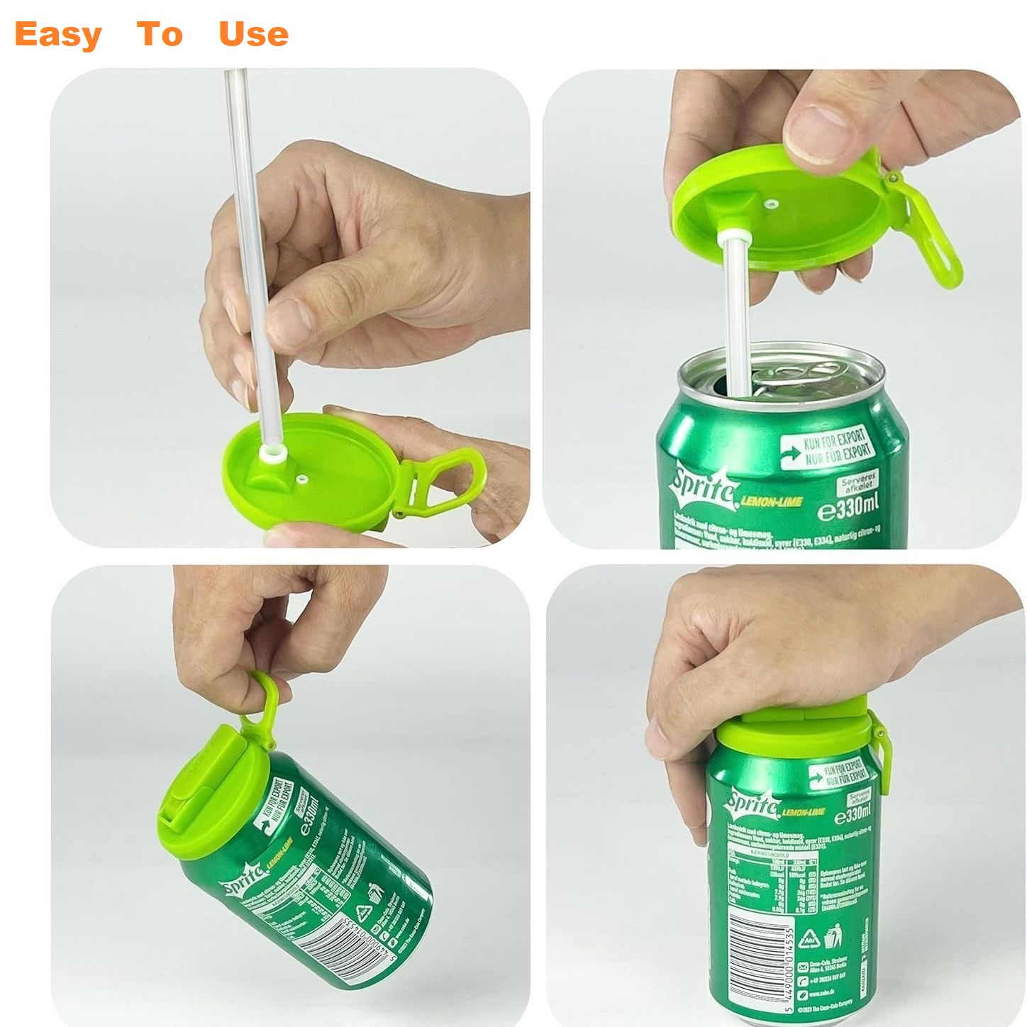 Green Reusable Soda Can Lid with Straw and Carrying Handle - Spill-Proof Plastic Can Cover for Standard 2.13 Inch Cans, Portable Beverage Protector with โ image 4
