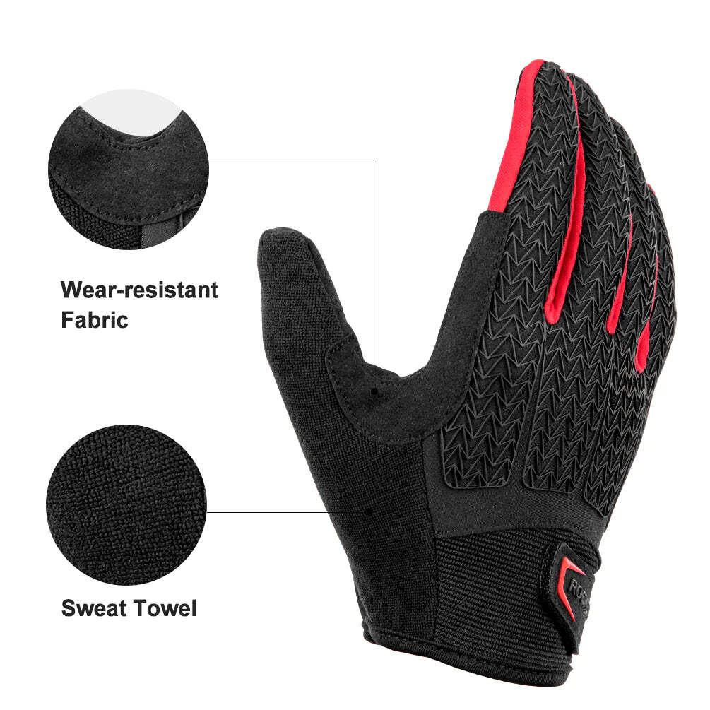 Full Finger MTB Gloves Large Size for Mountain Road Bike Breathable Red Rockbros Unisex Device Friendly Finger Material Anti Slip — image 3