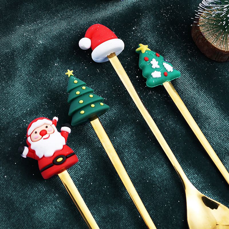 4PCS Christmas Spoon Fork Set Stainless Steel Santa Christmas Tree Shaped Decor Tableware for Home Dinner with Red Box — image 5