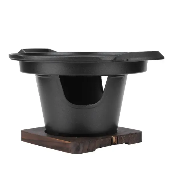 1 Piece Korean Smokeless Charcoal BBQ Grill, Aluminium Grill with Wood Base for Home Barbecues, Black, 26 × 21 × 12.5 cm — image 6