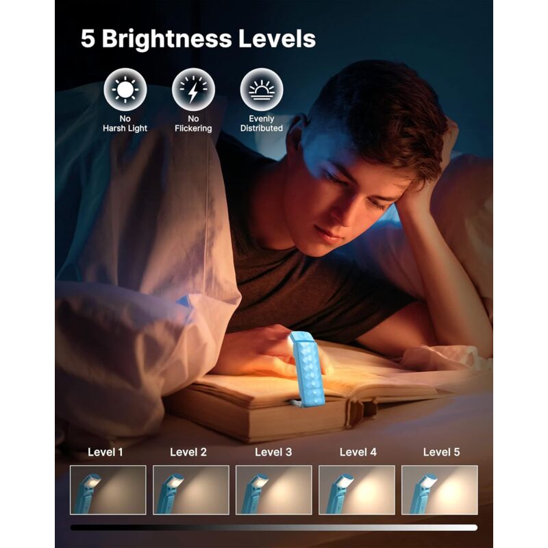 Rechargeable Book Light, Portable Book Light For Reading, 3 Color Temperatures And 5 Brightness Levels, Gift For Kids — image 2