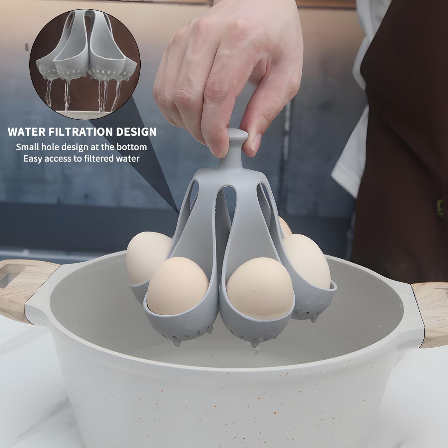 Silicone Egg Boiler Rack, Egg Poacher Egg Boiler Holder Holds 6 Eggs for Easy Cooking and Fridge Storage, Dishwasher Safe โ image 4