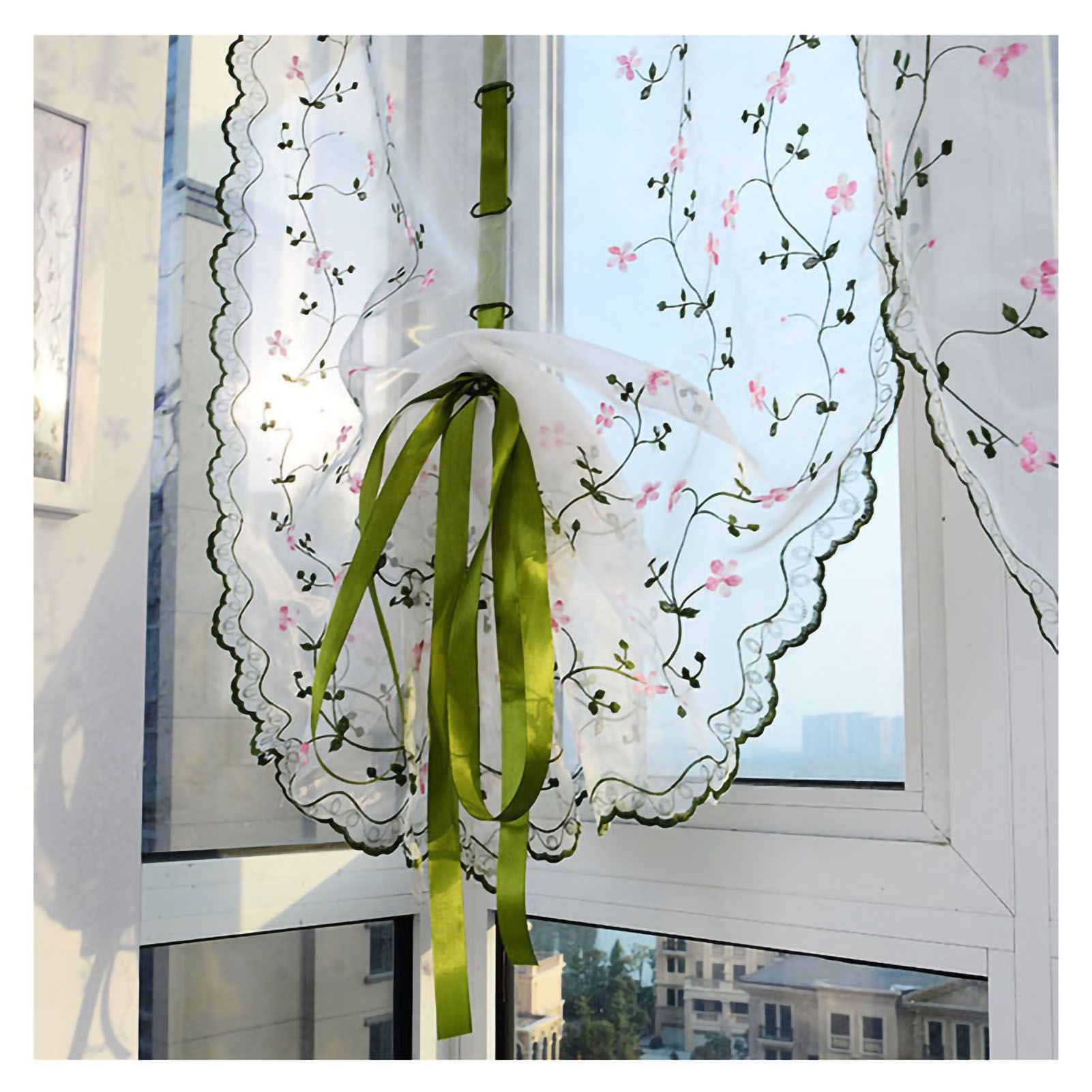 Embroidered Roman Sheer Curtain Classical Floral Window Screen Elegant Embroidered Roman Shade for Bedroom Balcony 1.5m/59.1in Height โ image 5