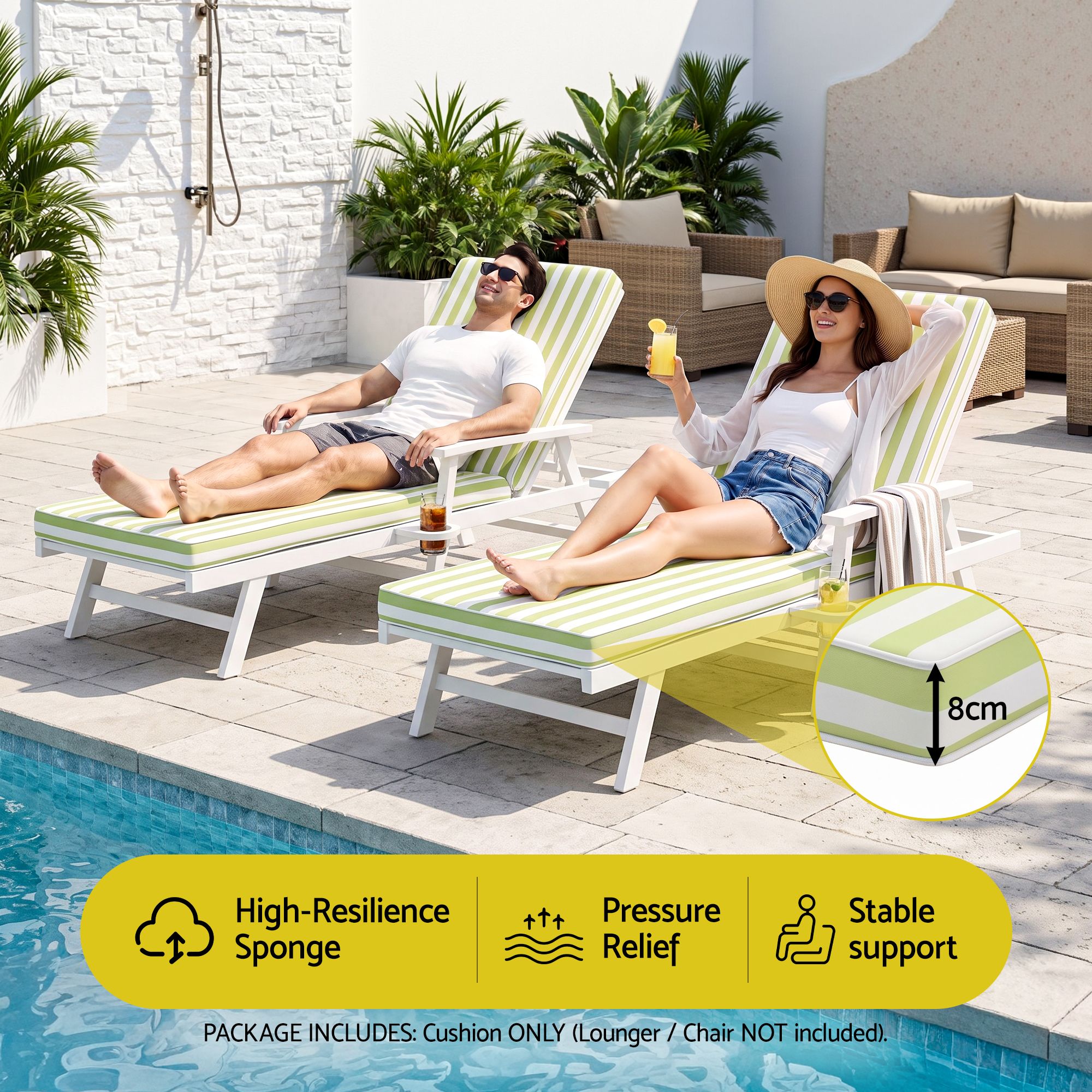 Gardeon Outdoor Chaise Lounge Cushion Lounge Chair Pad Sunbed Mattress Green — image 4