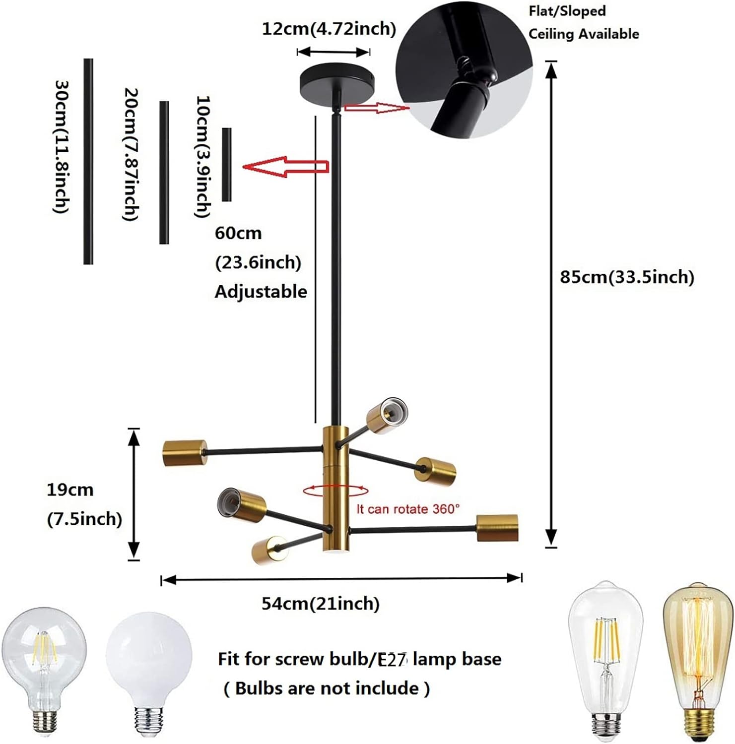 Sputnik Chandelier Modern Industrial, 6-Light, Black & Gold โ image 6