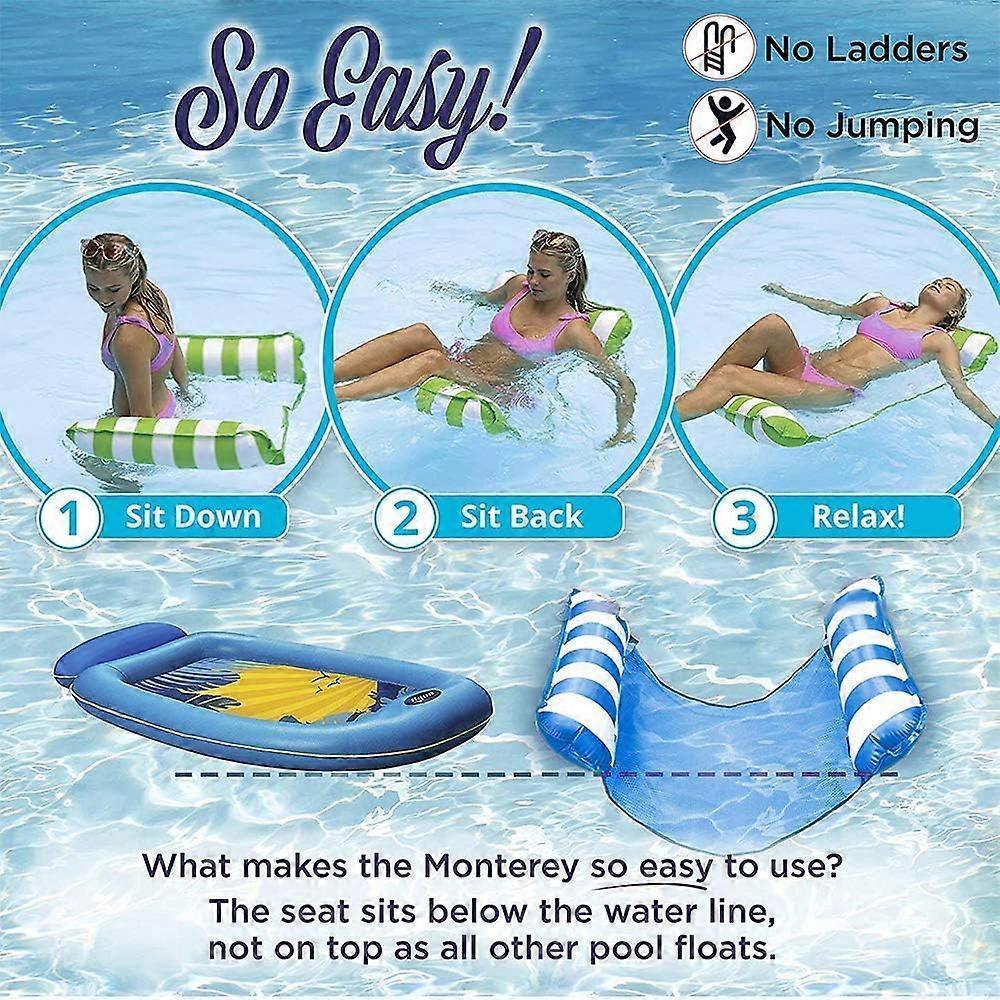 Inflatable floating bed, water hammock 4-in-1 lounge chair pool lounge air mattress pool-blue, 130*68 cm โ image 2