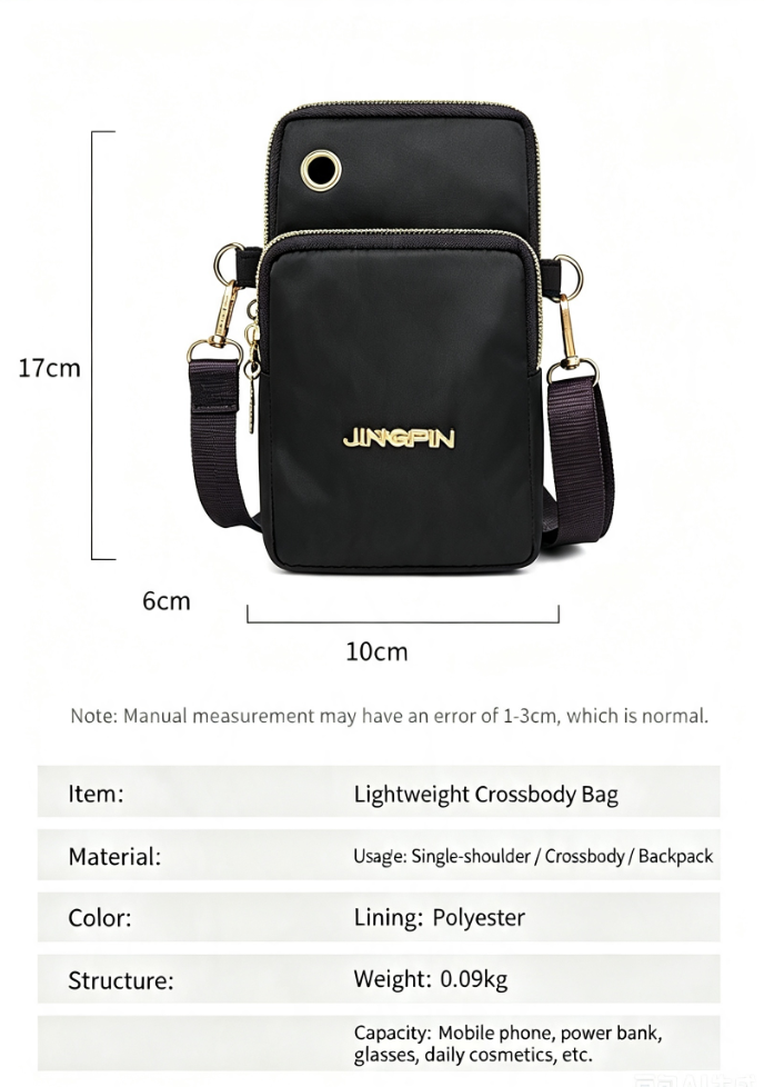 Lightweight Phone Crossbody Bag - Waterproof Oxford Shoulder Bag for Women - Casual Slim Sling Purse for Travel Daily Commute - Black โ image 3