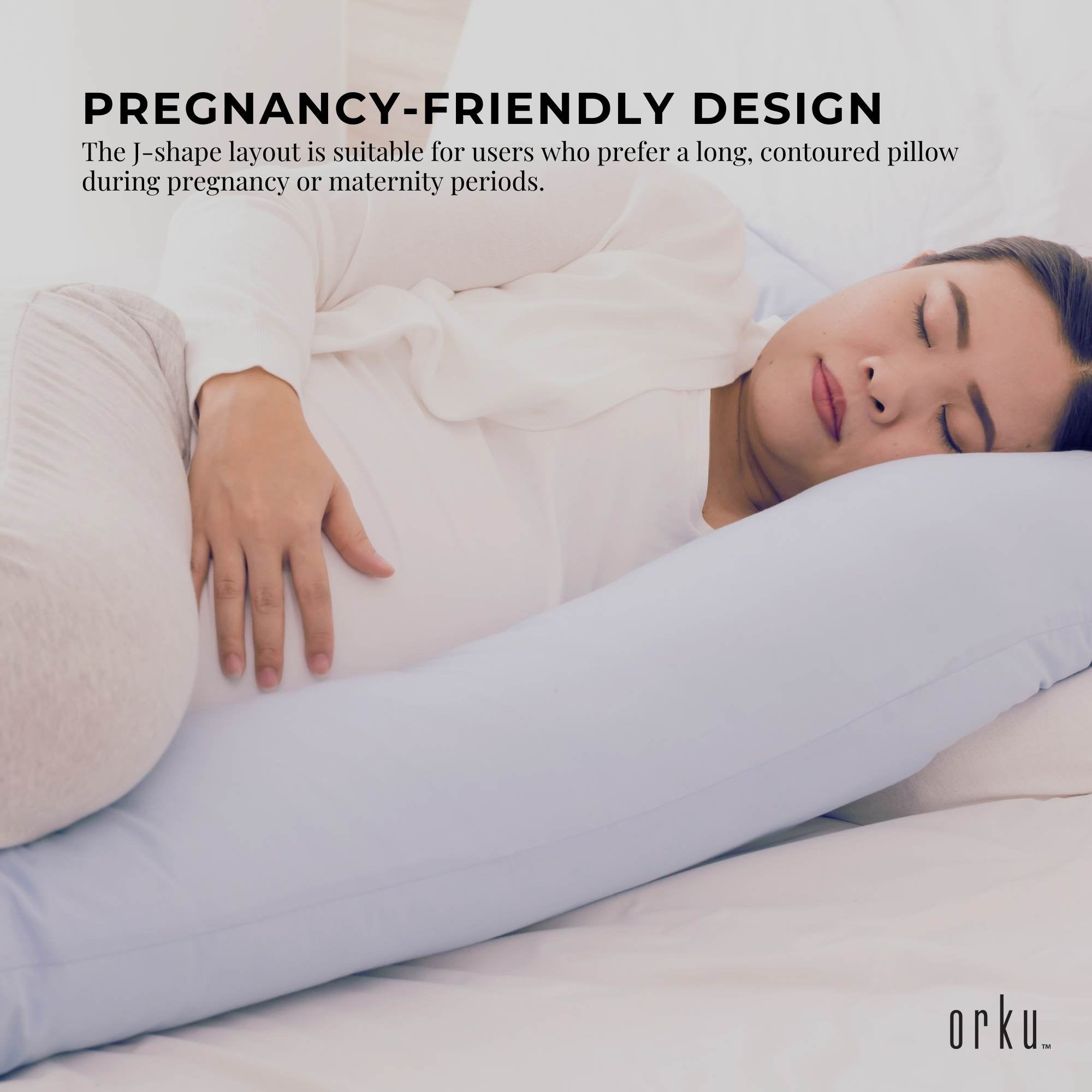 Orku Maternity Pregnancy Pillow - J-Shape Full Body Length for Side Sleeper Grey — image 6