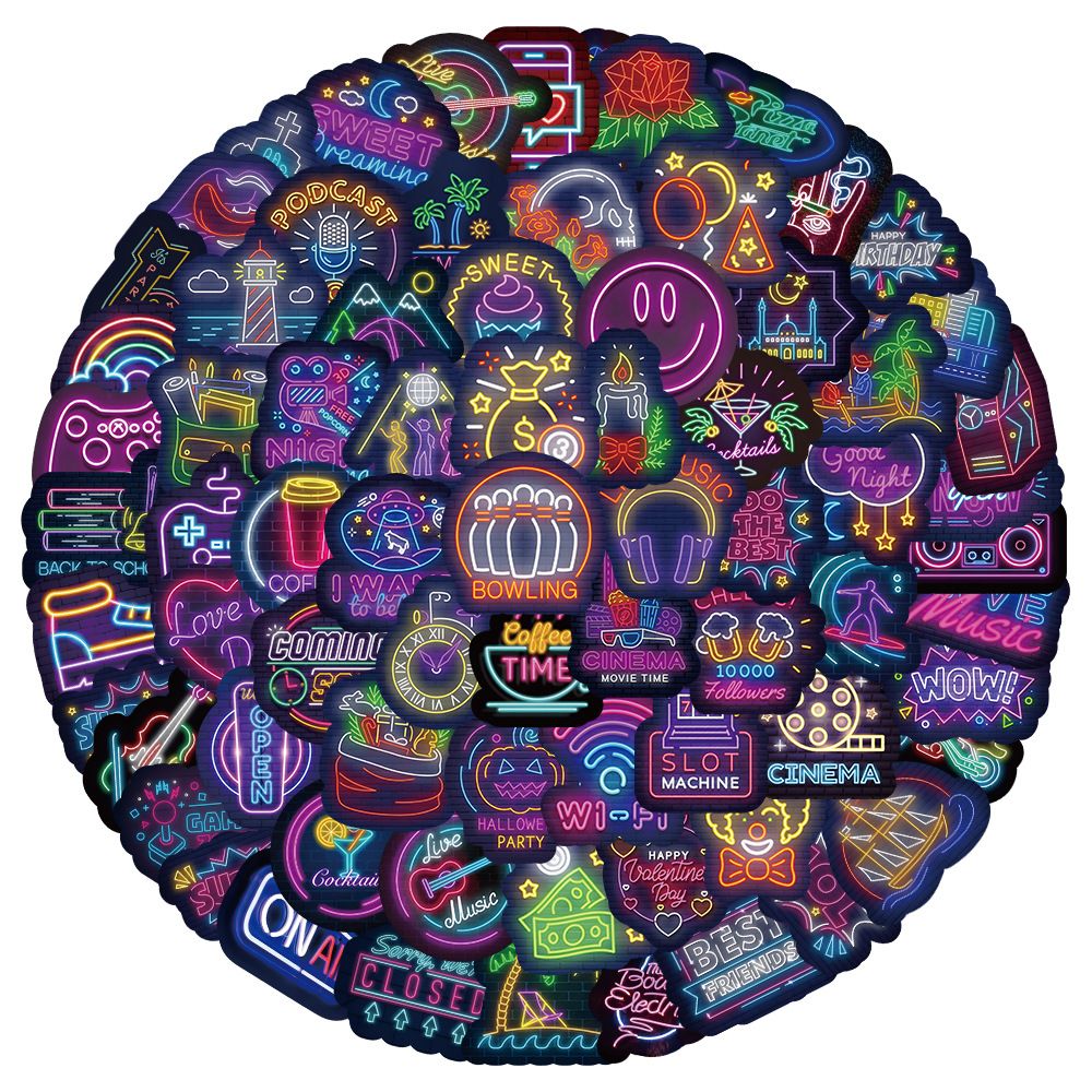 100Pcs Neon Style Stickers Decals, Cool Neon Light Stickers, Waterproof Vinyl Stickers for Laptop Water Bottle Guitar Skateboard — image 2