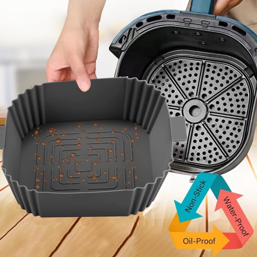 2-Pack Airfryer Silicone Basket, Non-Stick Reusable Easy to Clean, Compatible with Philips, Gray — image 5