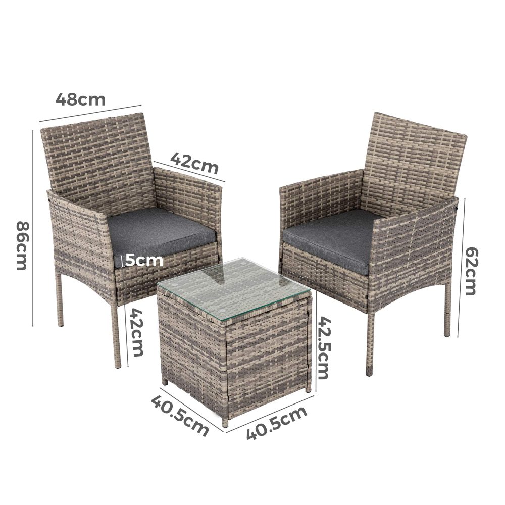 2 Seater PE Rattan Outdoor Furniture Chat Set- Mixed Grey โ image 5