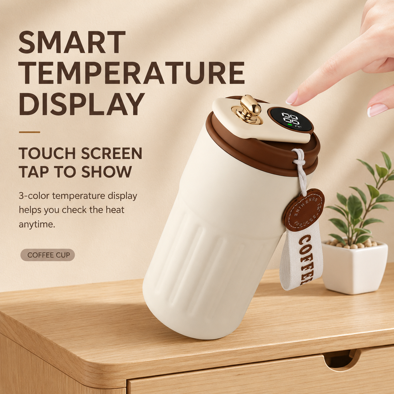 Smart Coffee Tumbler(Gradient red) 450ml Vacuum Insulated Travel Mugwith Temperature Display Leakproof Coffee Cup Portable Thermal Water Bottle for — image 4