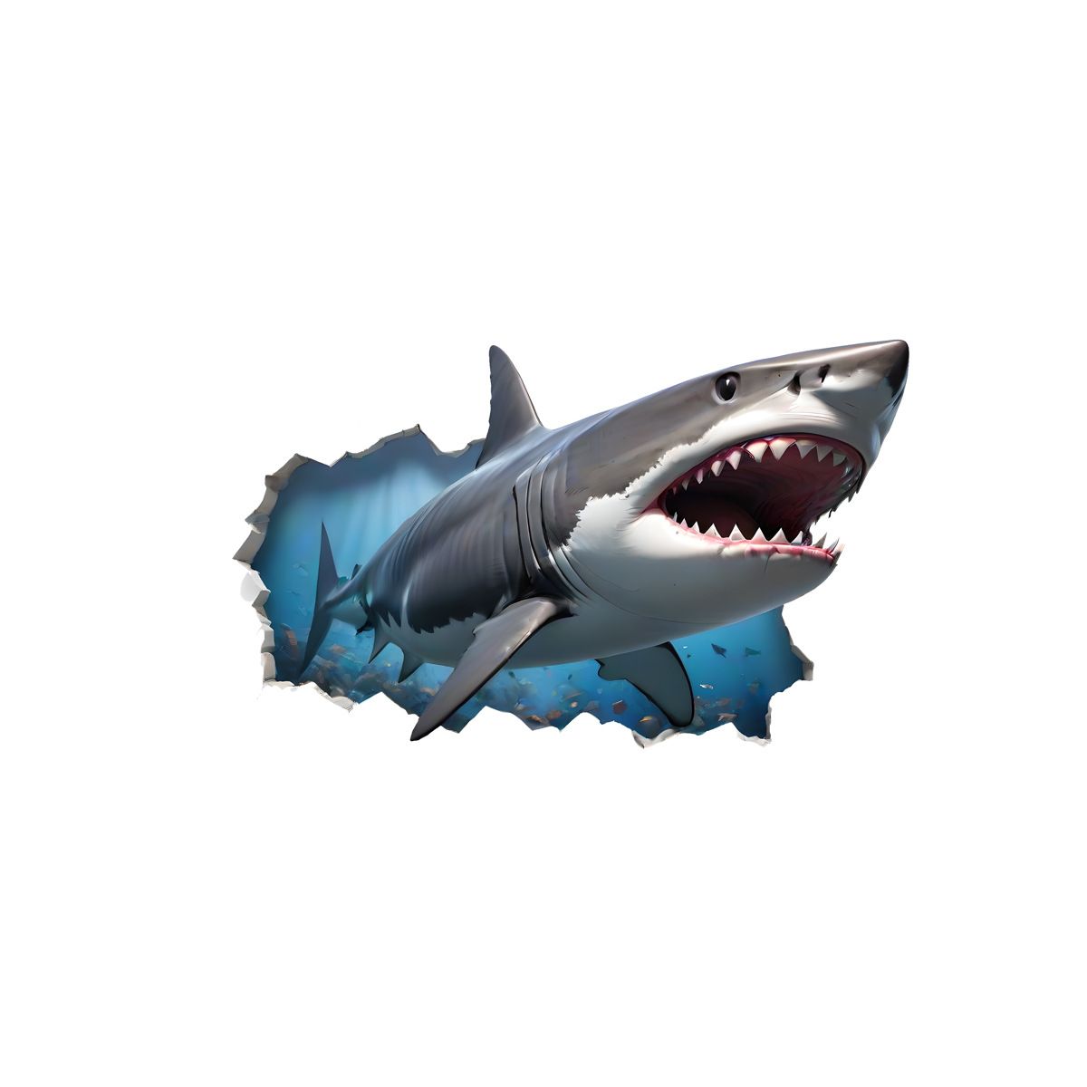 Broken Wall Fierce Shark Wall Stickers, Cartoon Sea Animal Wall Decals Removable Vinyl Peel and Stick for Kids Boy Living Room