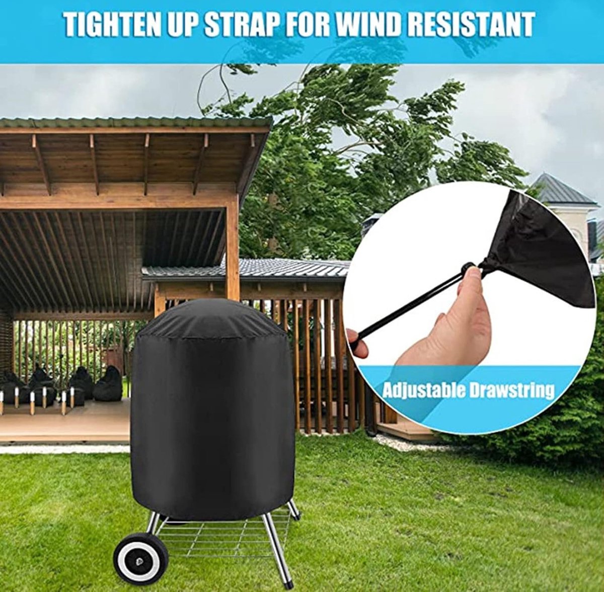 BBQ Cover - Barbecue Protective Cover - 70 × 70 cm - Round BBQ Cover - Waterproof - Universal Barbecue Cover - Outdoor Grill Cover - Round Barbecue — image 4