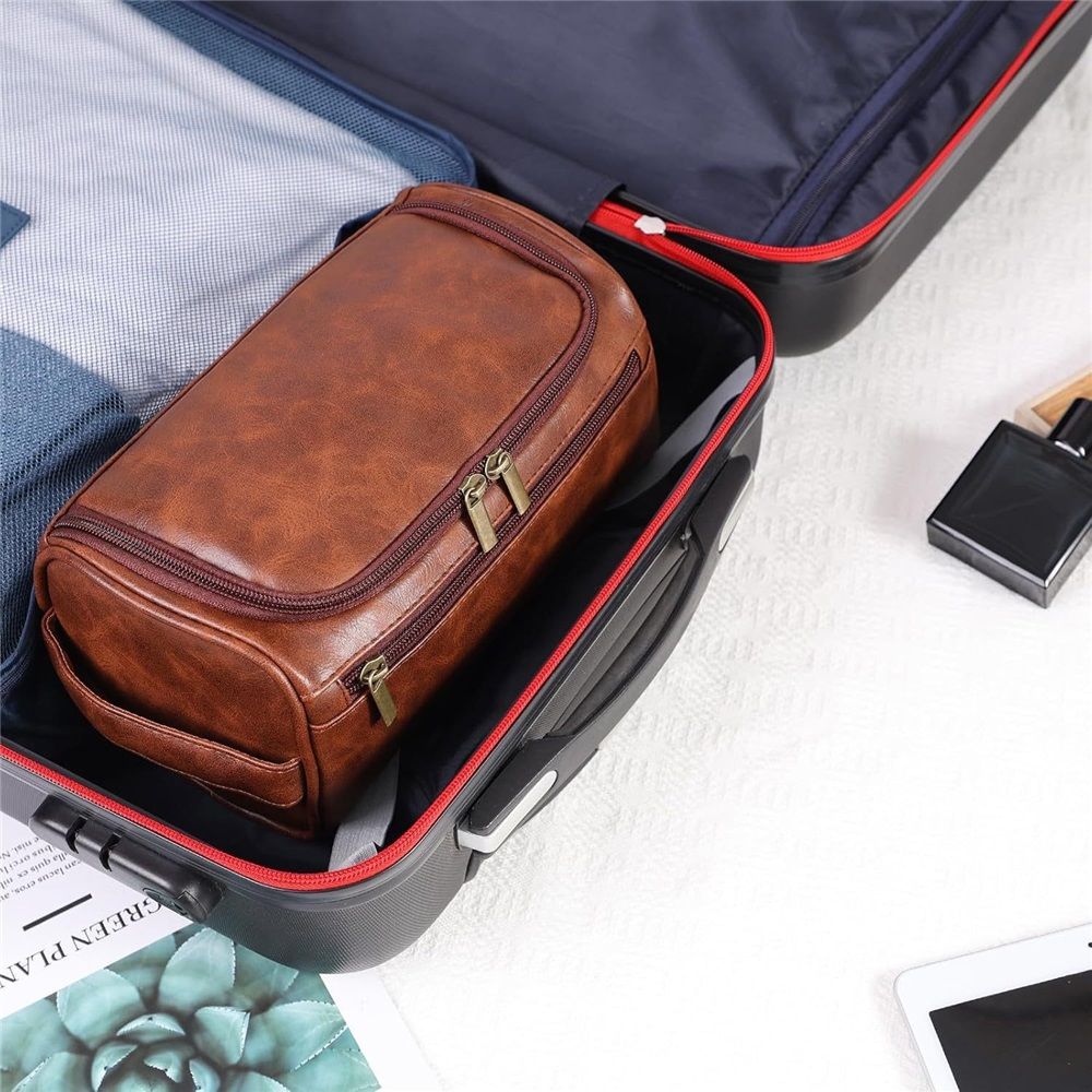 Toiletry Bag for Men, Hanging Travel Shaving Dopp Kit for Men and Women, Water-resistant Toiletries Organizer Bags, PU Leather Cosmetic Bags for Makeup — image 4