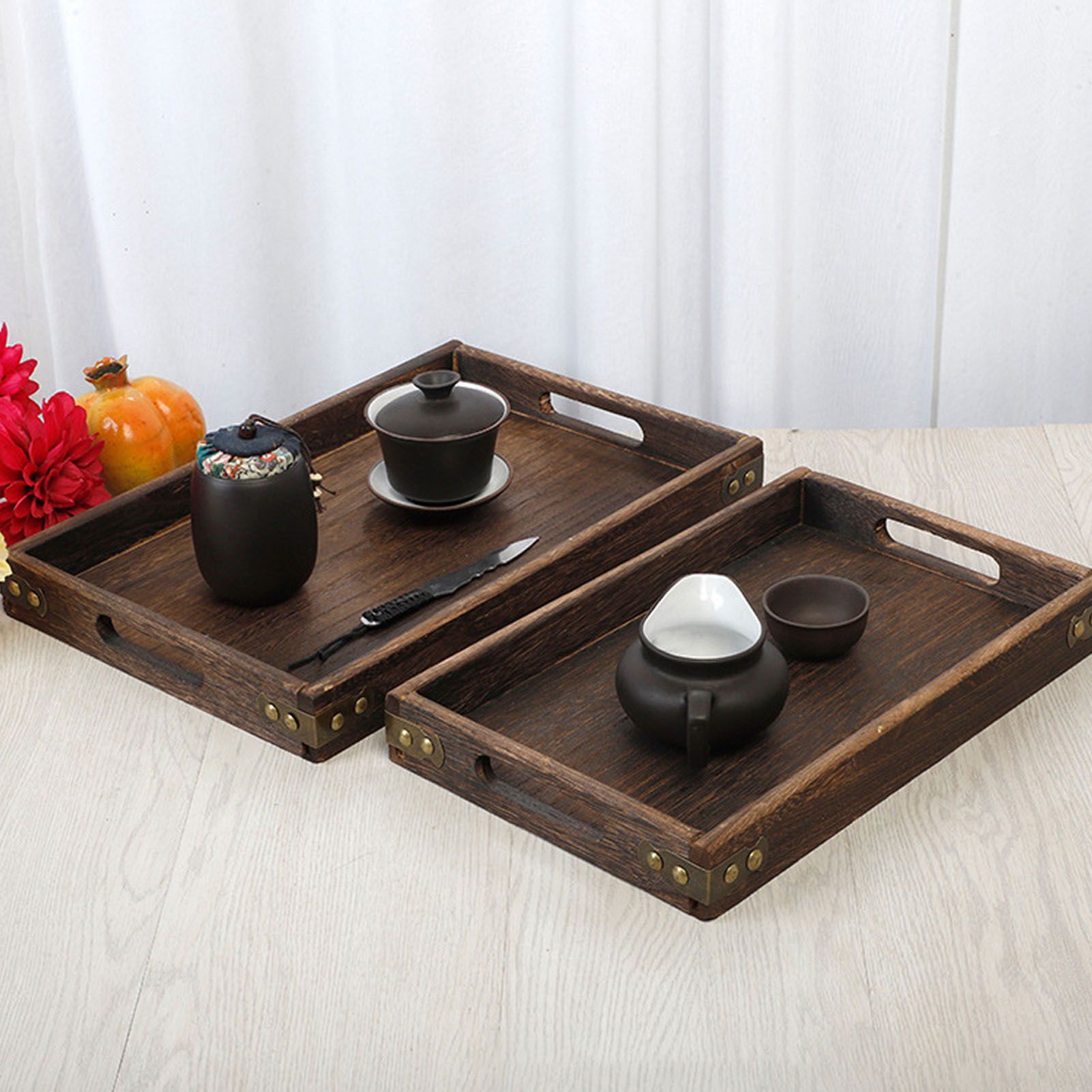 Wood Tea Tray Fade Resistant Exquisite Retro Reinforced Rectangular Tea Serving Tray โ image 6