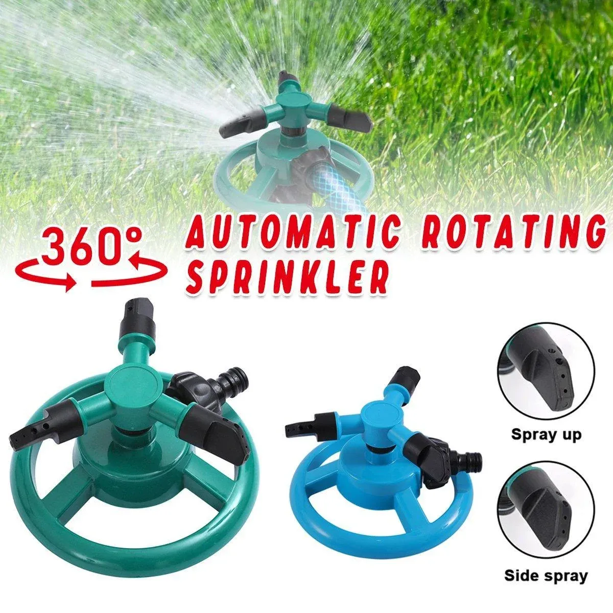 Small Disc Sprinkler 360 Degree Rotating Garden Sprayer Three Prong Spray Water - Blue — image 2