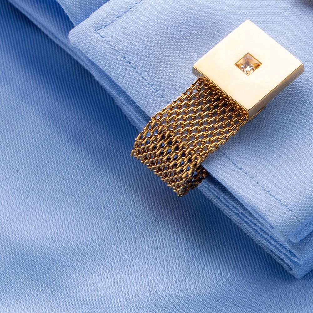 Mens Cufflinks with Chain - Shiny Gold Tone Shirt Accessories - Party Gifts for Young Men, for Wedding Party Anniversary — image 4