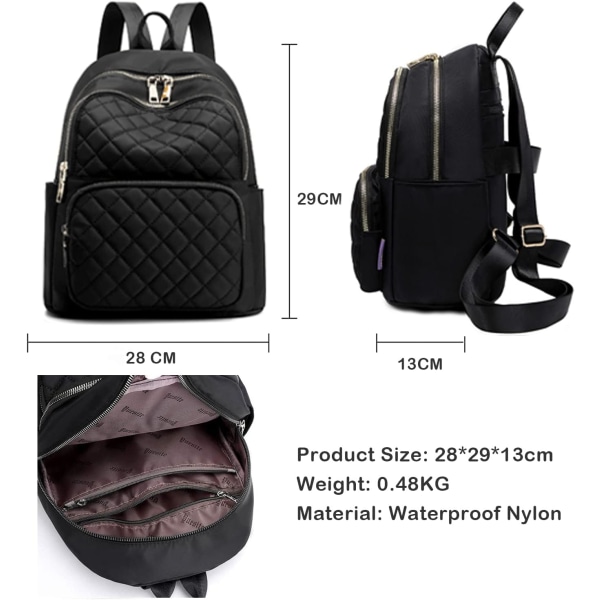 Women's Casual Backpack - Anti-Theft Nylon Small Backpack, Black — image 3