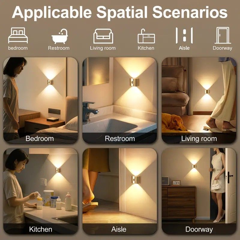 1PCS Induction wall lamp with three-color stepless dimming, 120° auto shut-off, USB rechargeable magnetic installation. Smart motion-sensing LED wall lamp — image 4