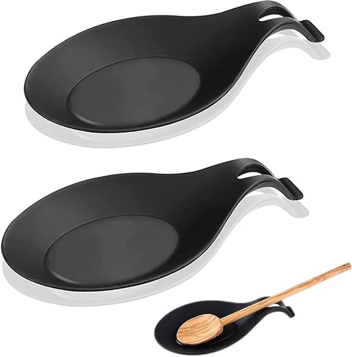 2 Pieces Matte Black Spoon Holder - Kitchen Home Spoon Holder - Silicone Spoon Holder - for kitchen, home, dining room, cutlery storage - Dishwasher safe