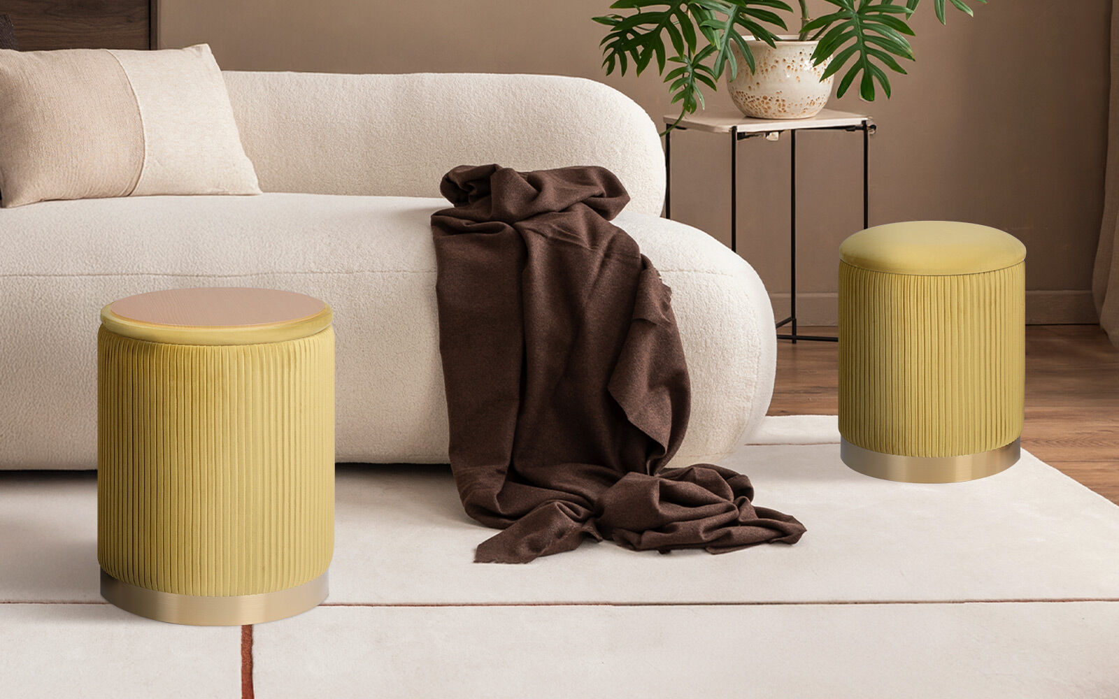 2X Side Table Storage Ottoman - Velvet Stool MIRA Mustard โ image 2