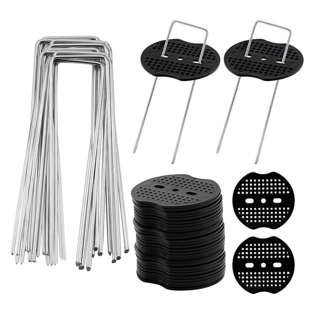 6 inch U-Shaped Landscape Staples and Fixing Gasket Set of 50, Garden Landscape Staples for Outdoor Irrigation Hoses, Fixed Fences