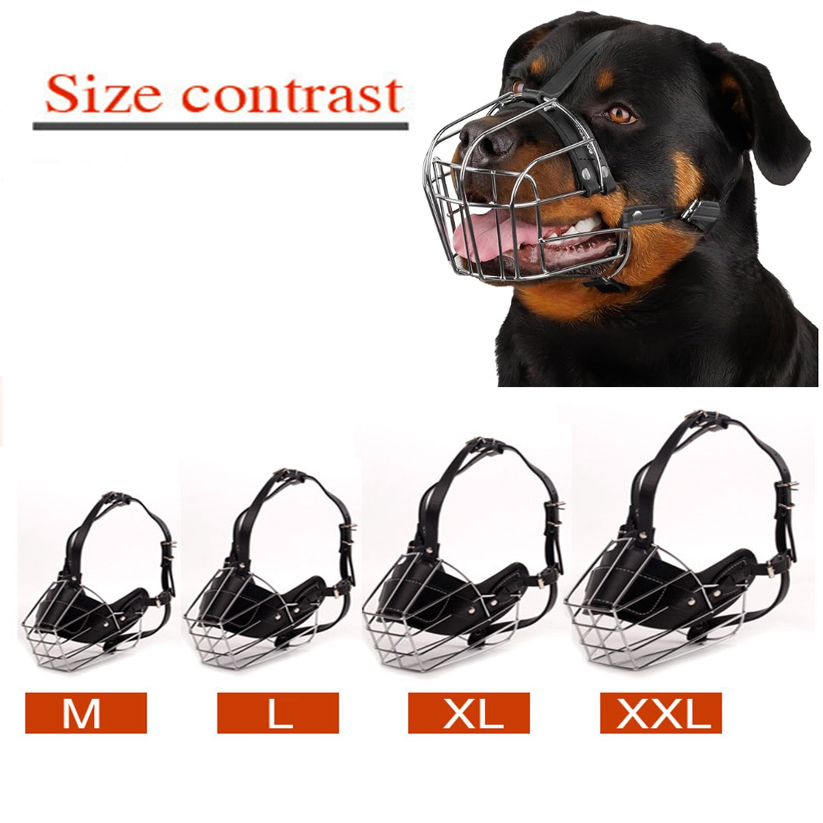 Adjustable Stainless Steel Dog Muzzle Wire Basket for Large/X-Large Dogs, Breathable Anti-Bite Training Mask with Leather Straps, Durable Secure Comfort Fit
