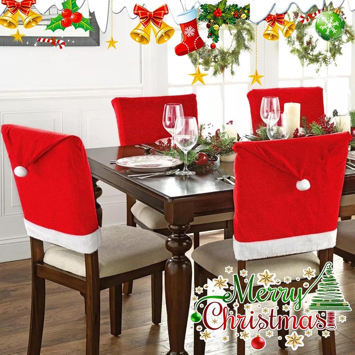 Chair Covers - 4 pieces - Christmas chair covers - Red chair covers - Christmas decorations โ image 3