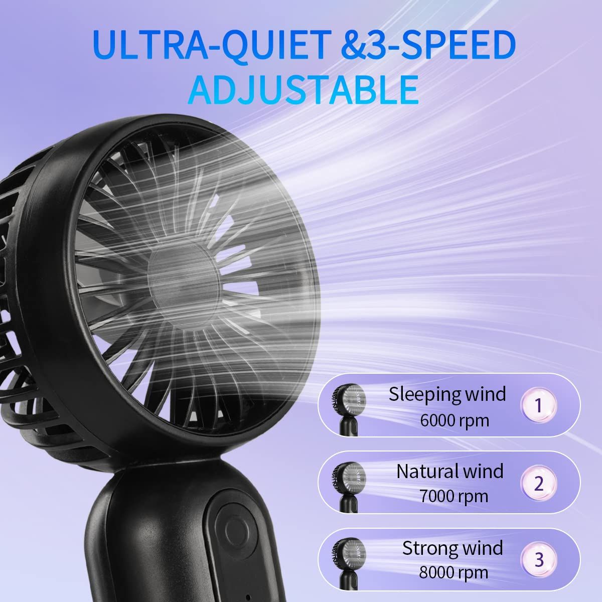 Mini Fan 2 Pack, Cute Handheld Fan Battery Operated Lightweight Small Personal Fan with 3 Speeds and USB Rechargeable Eyelash Fan — image 4