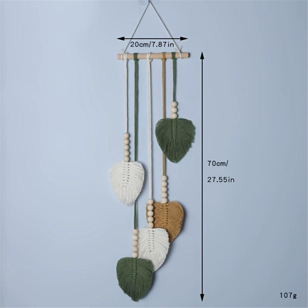 Wall Hanging Decor Leaves Tapestry, Boho Wall Decor Woven Feather Handmade Yarn Tassels Leaf Macrame Wall Art Decorations for — image 5