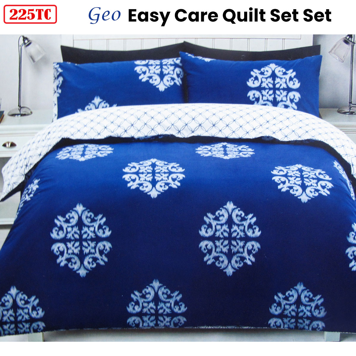 225TC Geo Damask Cotton Rich Easy Care Quilt Cover Set King — image 2