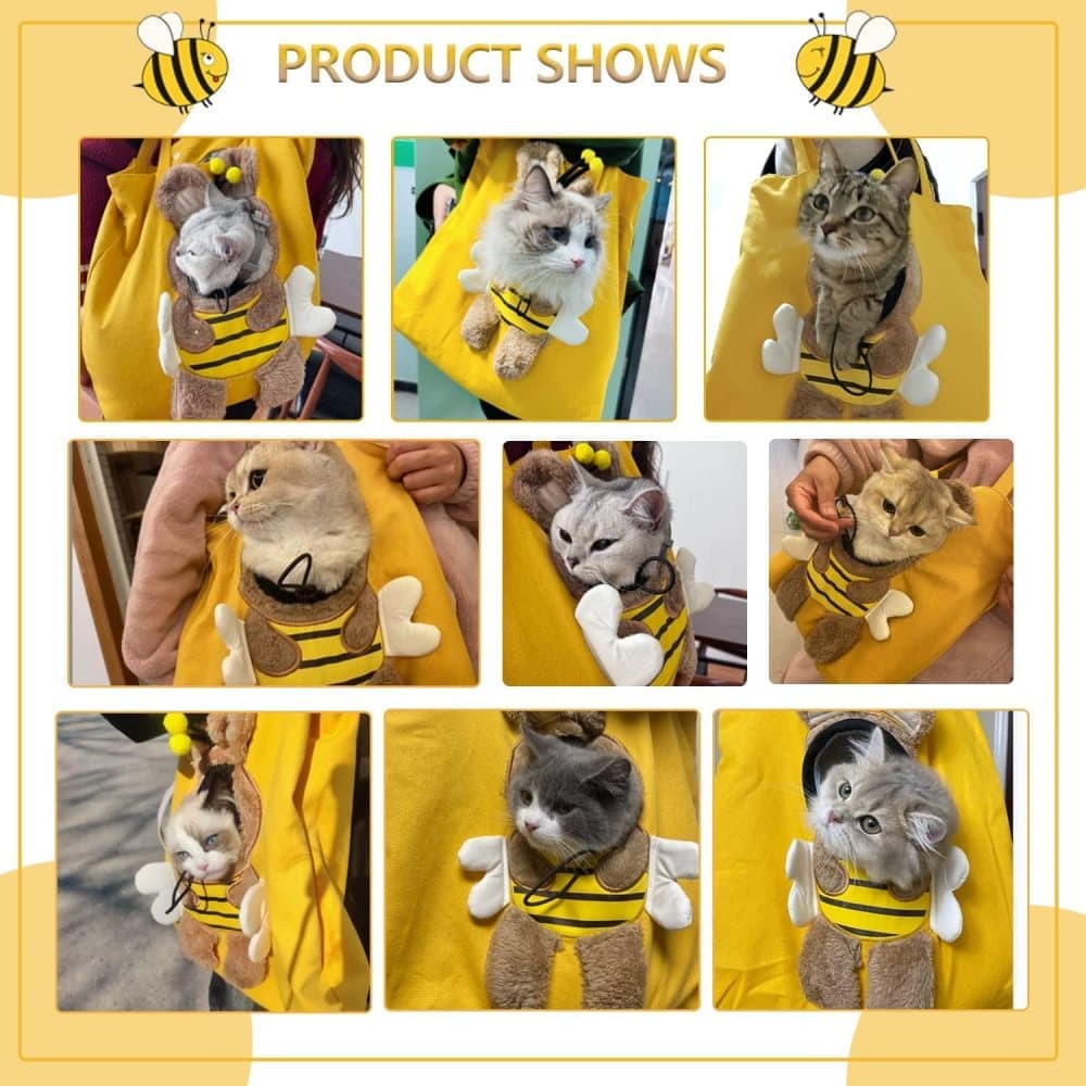 Pet Bag for Small Dogs and Cats, Portable Shoulder Bag with Hands-Free Side Opening, Cat Motif, Yellow, 37x37cm โ image 6