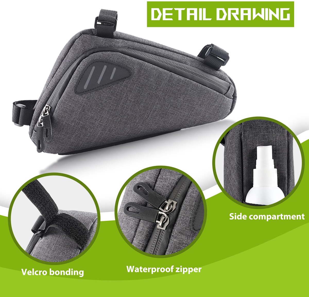 Bicycle pannier - Bicycle frame bag - Waterproof bicycle bag - Triangular bicycle frame bag - Mountain bike and road bike accessories, large capacity - Grijs โ image 6