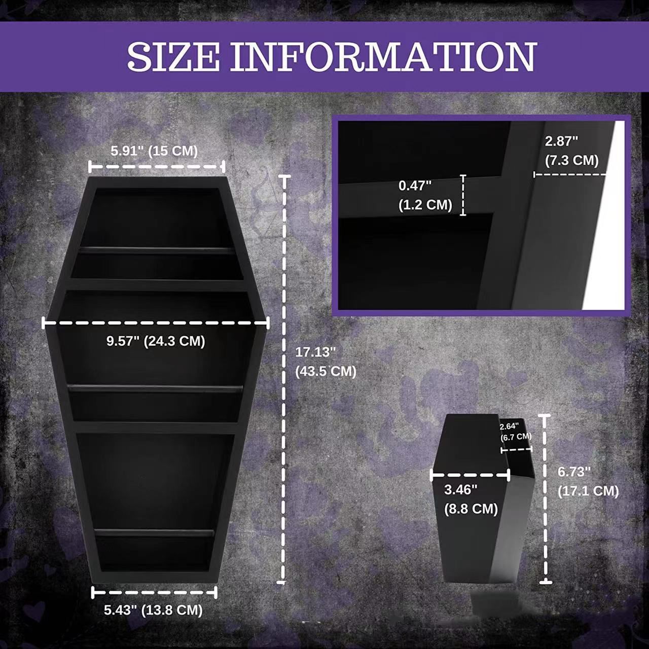 Shelf for Makeup - Goth Makeup Shelf for Bedroom - 3 Shelf Standing or Floating Wall Coffin Bathroom Standing Shelf — image 2