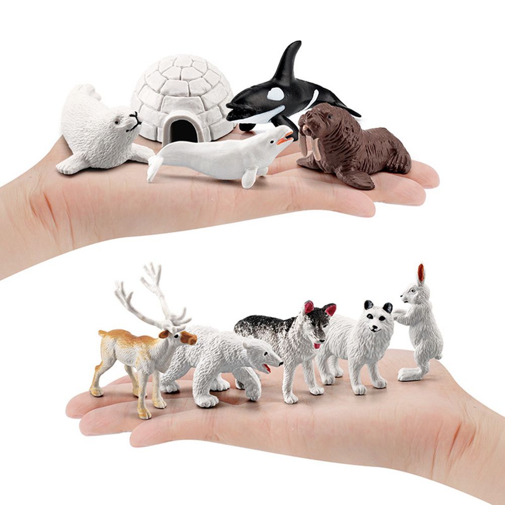 18PCS Polar Arctic Animal Toy Figurines Set Includes White Wolf White Owl White Arctic Rabbit Arctic Husky and Igloo Simulation Animal Model Gift for Kids โ image 5