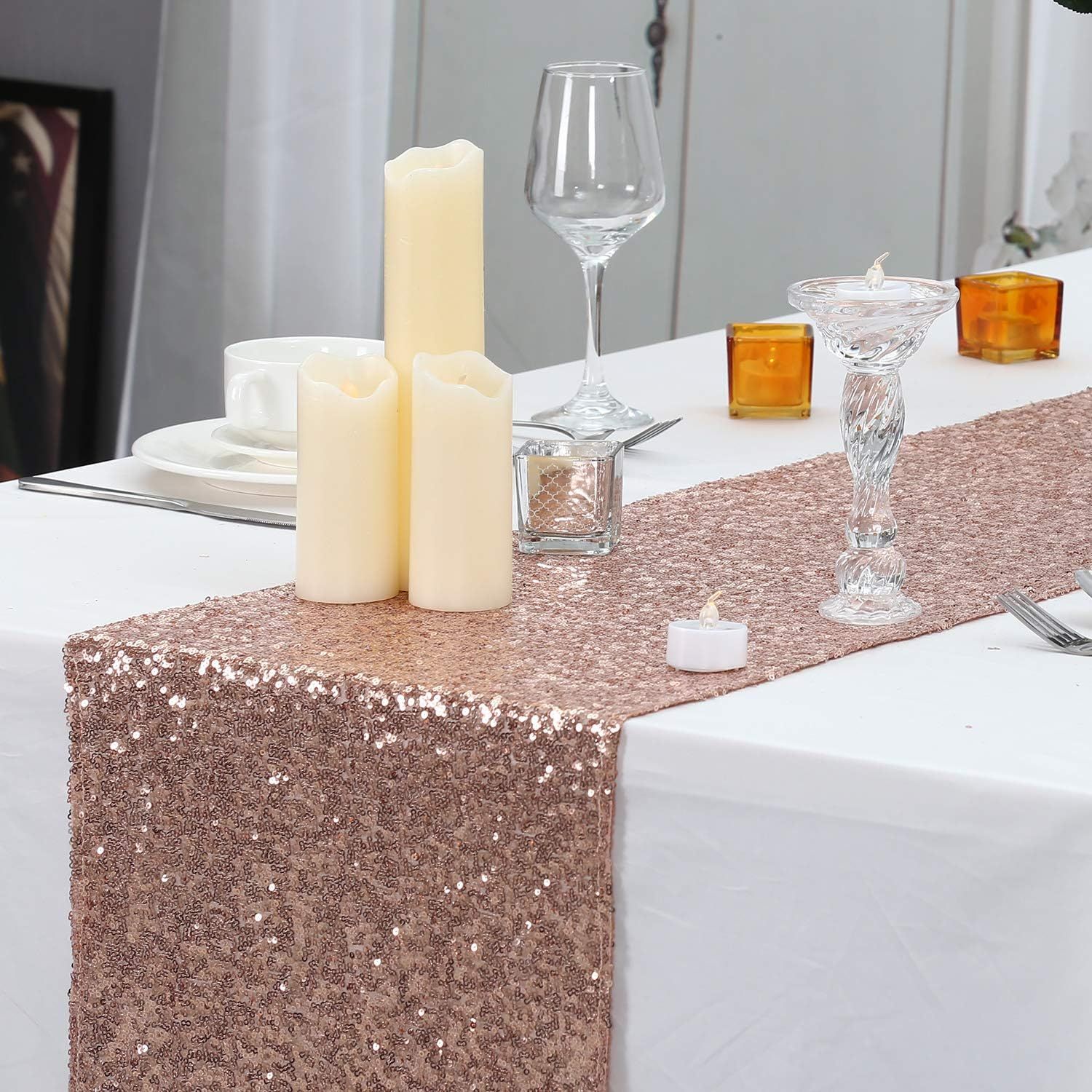 12 X 108 Inch 6 Pack Rosegold Sequin for Wedding Bridal Shower Fall Thanksgiving Valentine's Christmas Decoration โ image 2